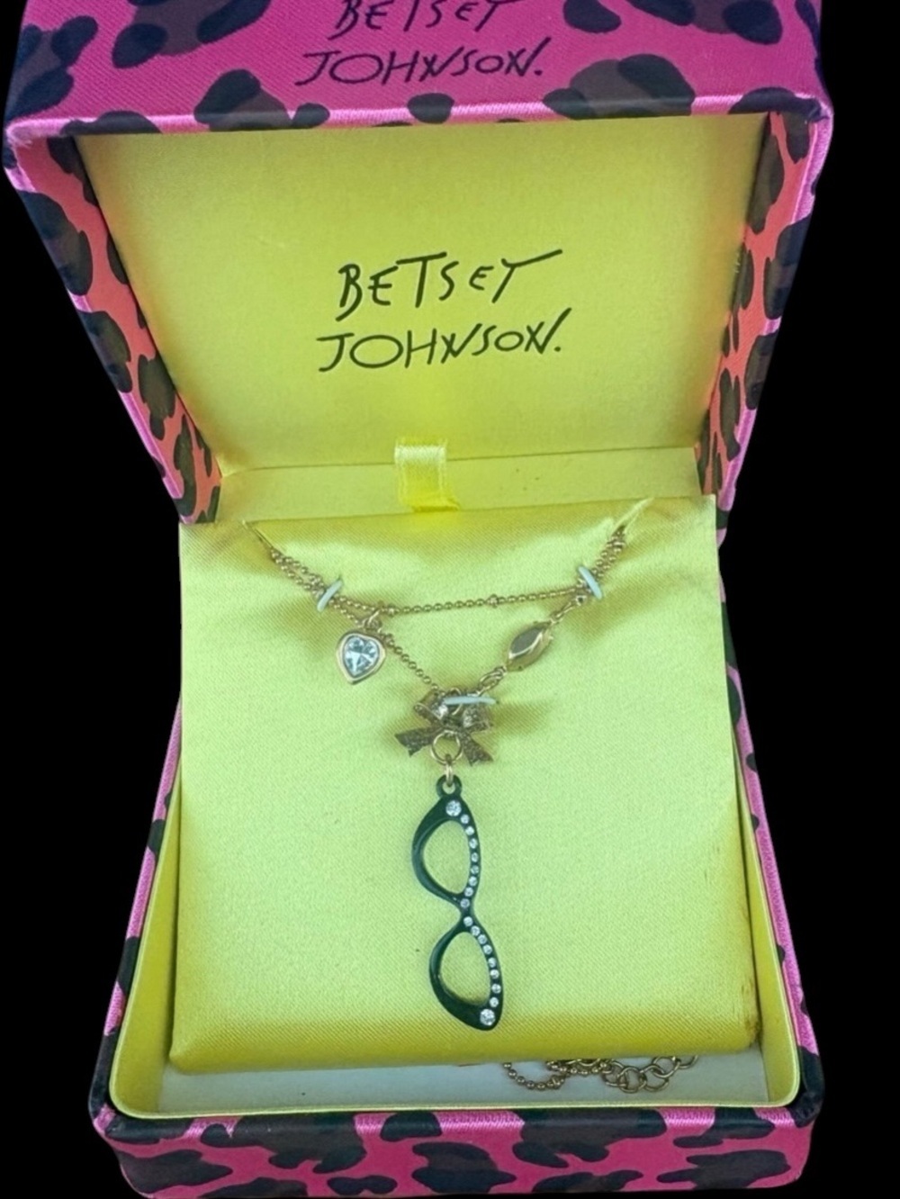 BETSEY JOHNSON Vintage Double Chain Retro Kitsch Nerd Geek Charm Necklace NWT